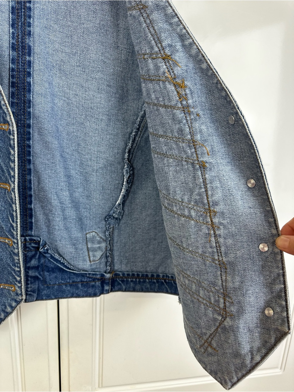 Pierre Cardin Denim Vest with Multi-Color Embroidered Panels - Picture 9 of 10